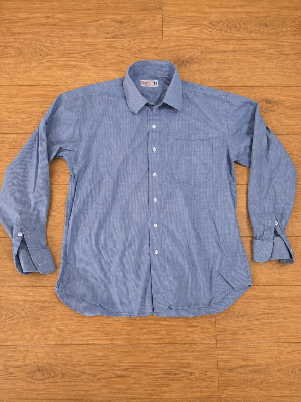 Winston Men's 2XL Blue Check Dress Shirt Long Sleeve Button Front Classic